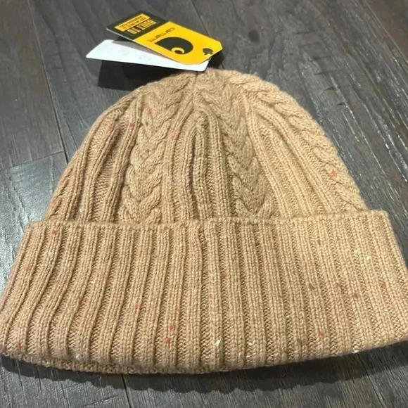 Carhartt Wool Blend Ribbed Cable Knit Fisherman cuffed Beanie, Caramel Nep - Picture 5 of 8